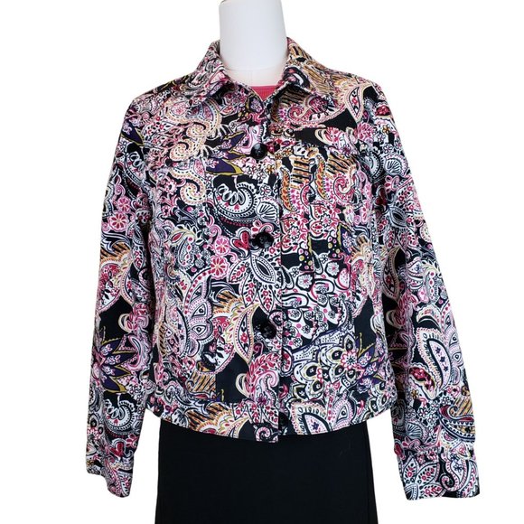 Charter Club Paisley Print Cropped Fitted Cotton Jacket M - Picture 2 of 11